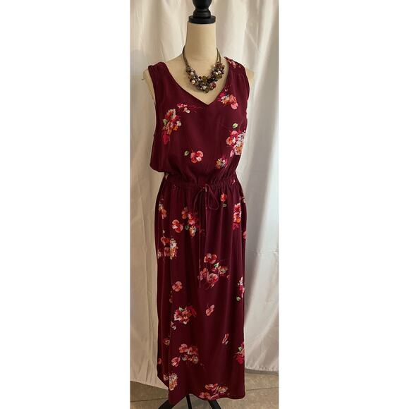 Apt. 9 Women's Challis Maxi Side Slits Maroon Floral Dress Size L - Picture 2 of 10